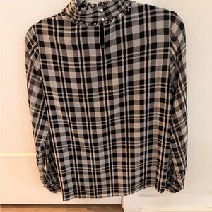 Karl Lagerfeld gingham pearl ruffle blouse